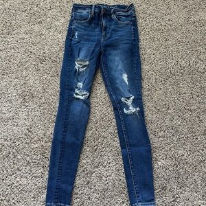 American Eagle Outfitters Dark Blue Distressed Skinny Jeans